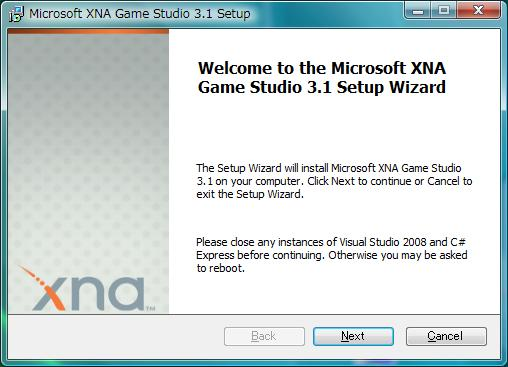XNA Game Studio 3.1�̃C���X�g�[��
